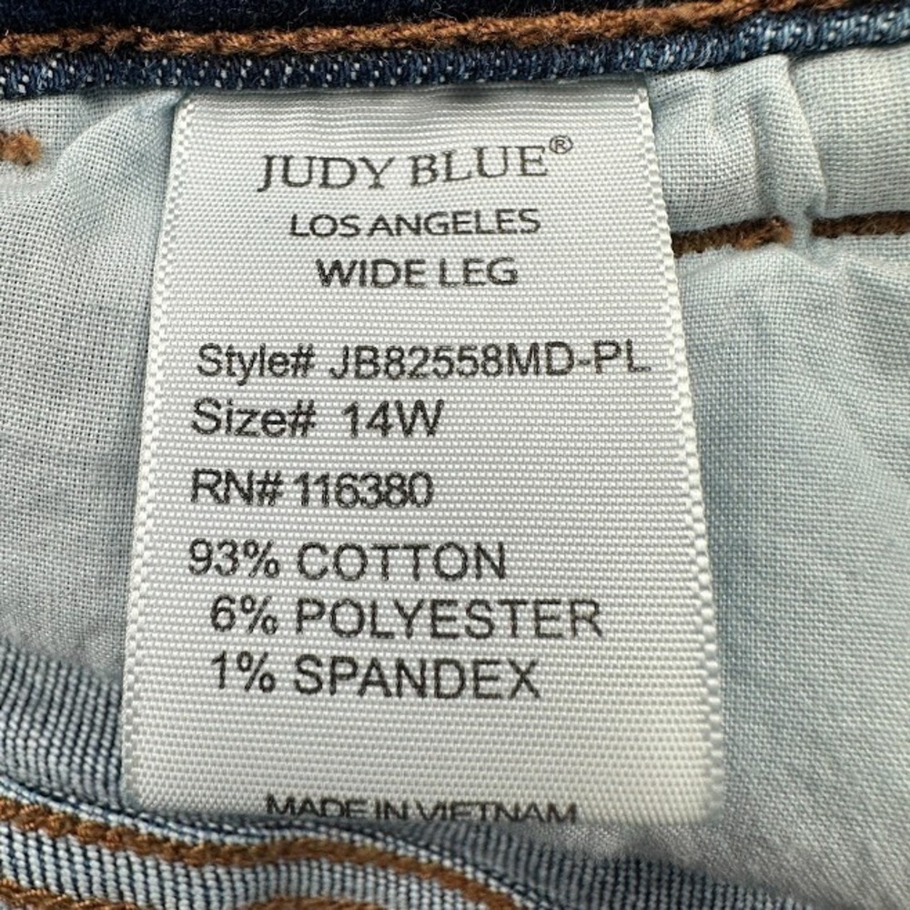 Judy Blue Jeans Womens 14W Blue Wide Leg Stretch Pockets High Rise Medium Wash - Picture 9 of 14